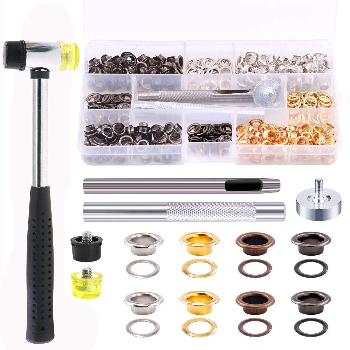 Dailygoods - S1448 Oog-assortiment met 246 stuks - 4 kleuren en montagegereedschap