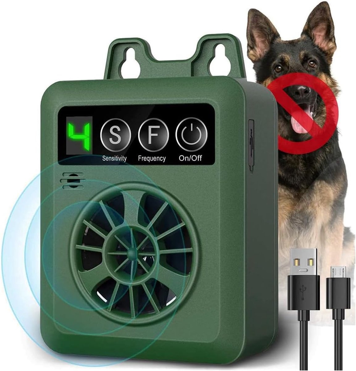 Anti-blafapparaat, ultrasoon apparaat om blaffen bij honden te voorkomen, met 4 gevoeligheidsstanden en -modi, bereik tot 10 meter, trainingsapparaat voor honden dat blaffen stopt, oplaadbaar apparaat voor binnen- en buitengebruik.