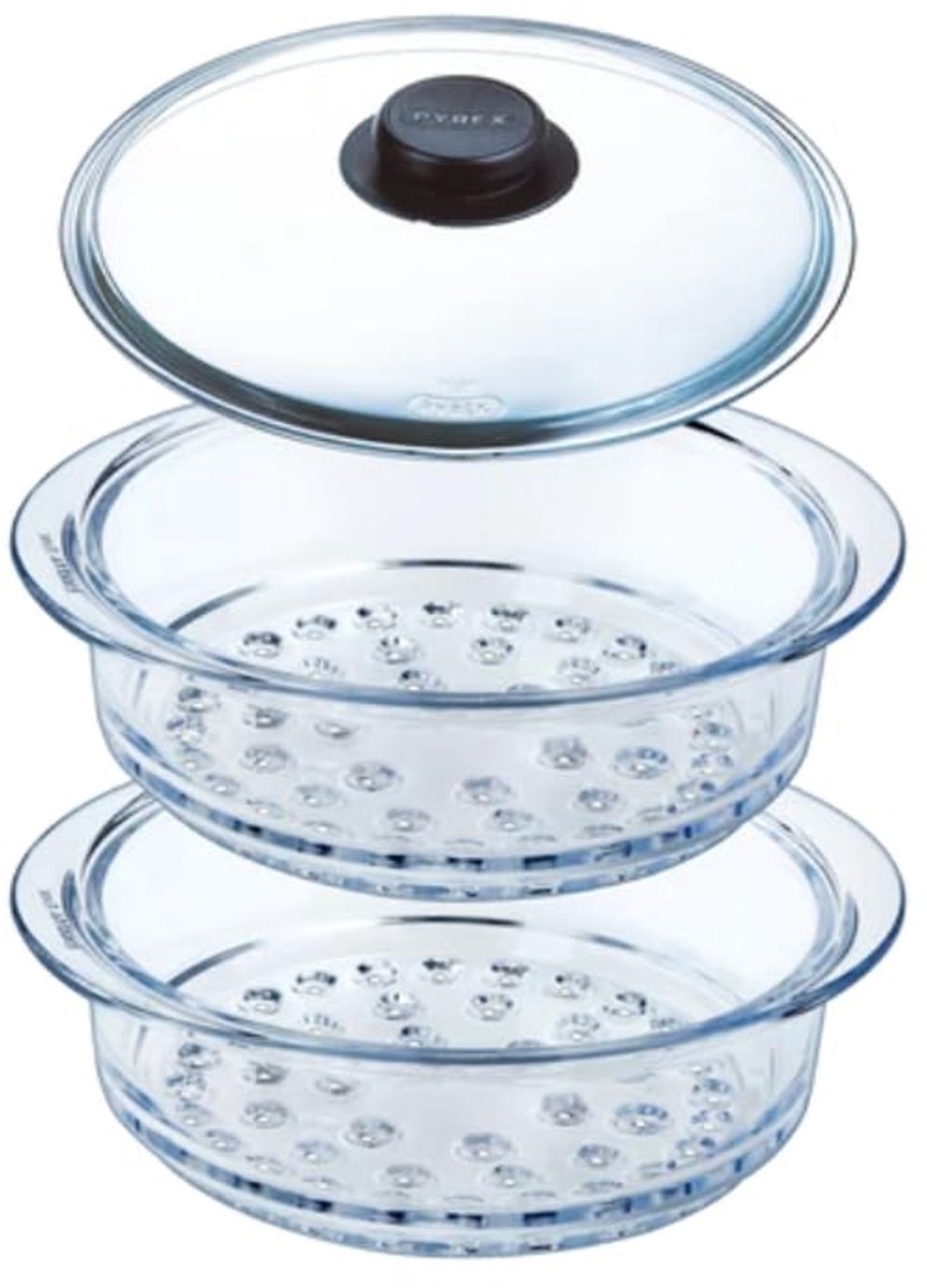 Dailygoods - Dubbele Stoommand 20cm met Deksel - Borosilicaatglas - Made in France