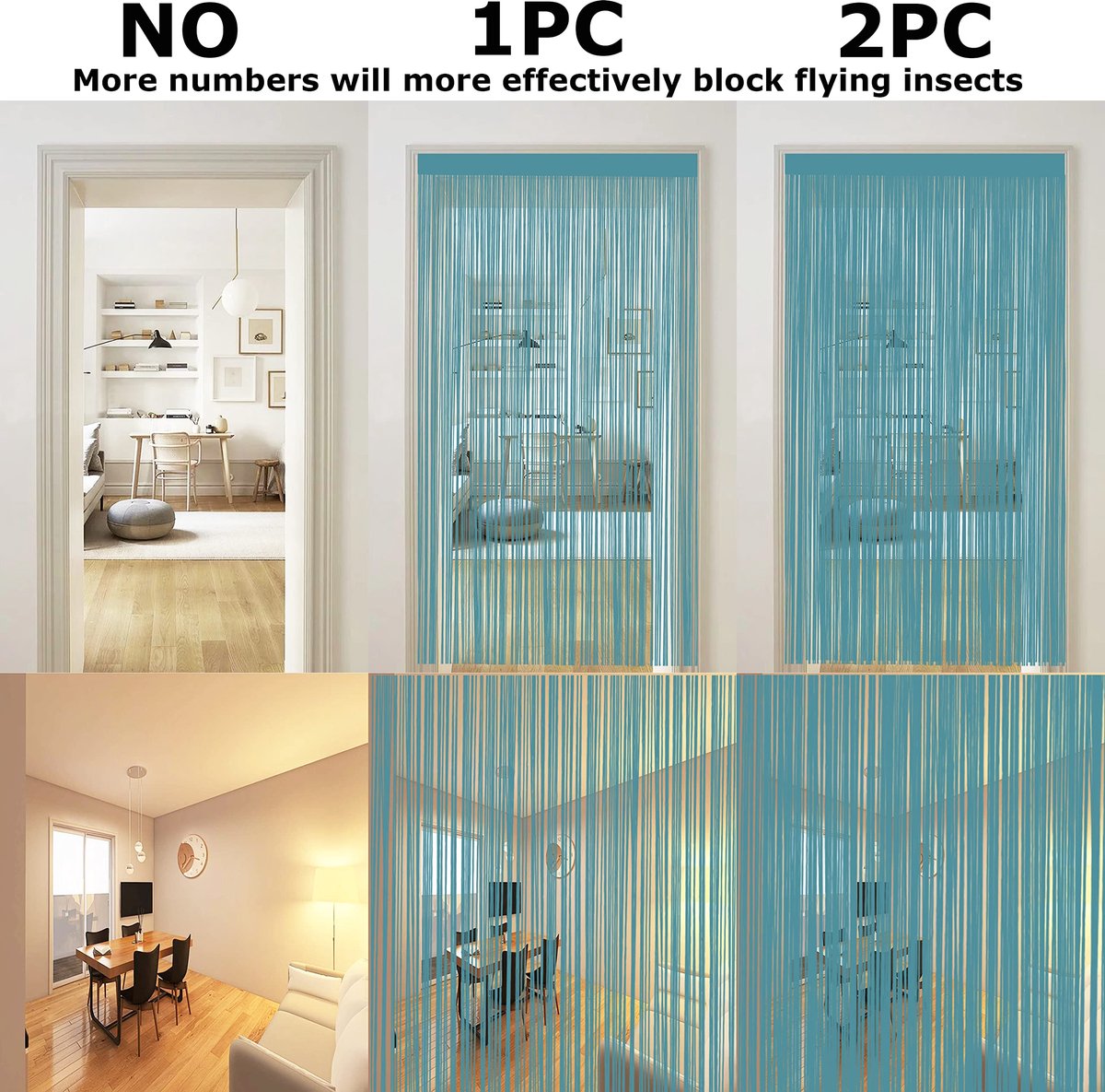 Dailygoods- Koorddeurgordijnen 90 x 200 cm - Vliegengordijn Plastic - Raamdecoratie - Deuropeningen - Eenvoudige Slierten - Blauw