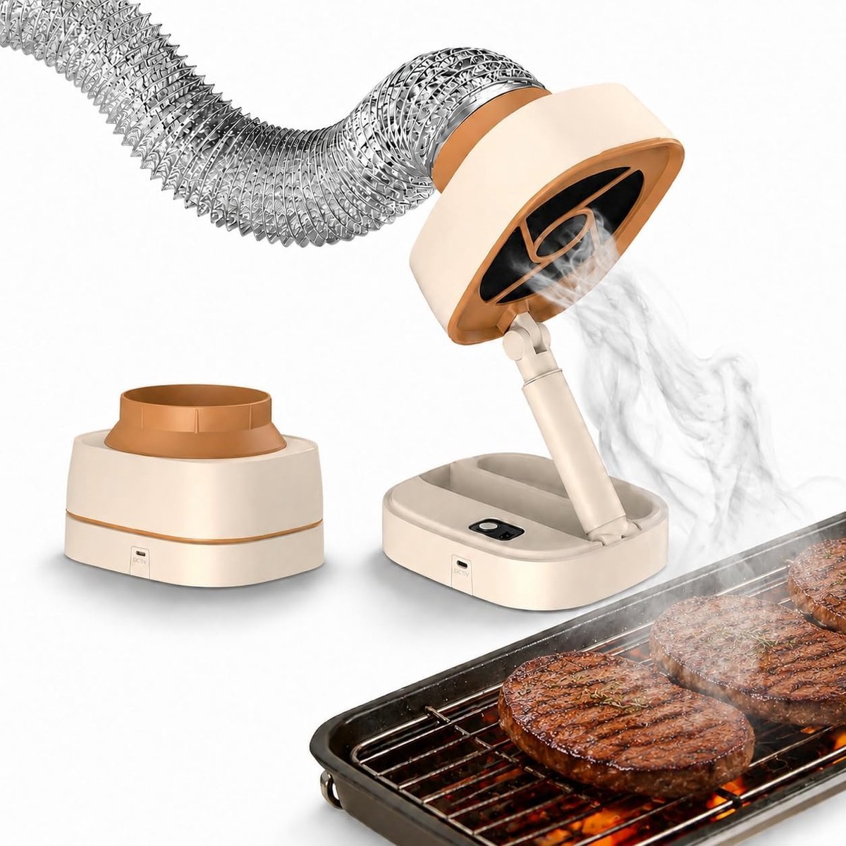 Draagbare afzuigkap, keukenafzuigventilator met verstelbare hoogte, 5 snelheden en 125° kantelhoek, geluidsarme compacte afzuigkap voor op het aanrecht met afvoerpijp, geschikt voor campers en binnenbarbecues.