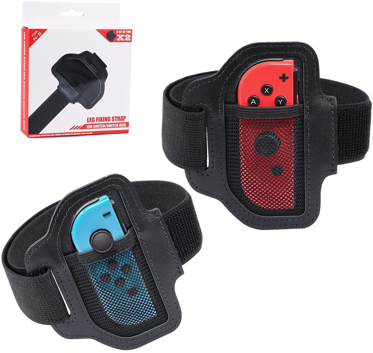 Dailygoods- Beenriemen Set van 2 - Verstelbare Elastische Ademend - Antislip - Compatibel met Nintendo Switch - Joy-Con Beugel - Premium Lycra/PU-leer - Sportband