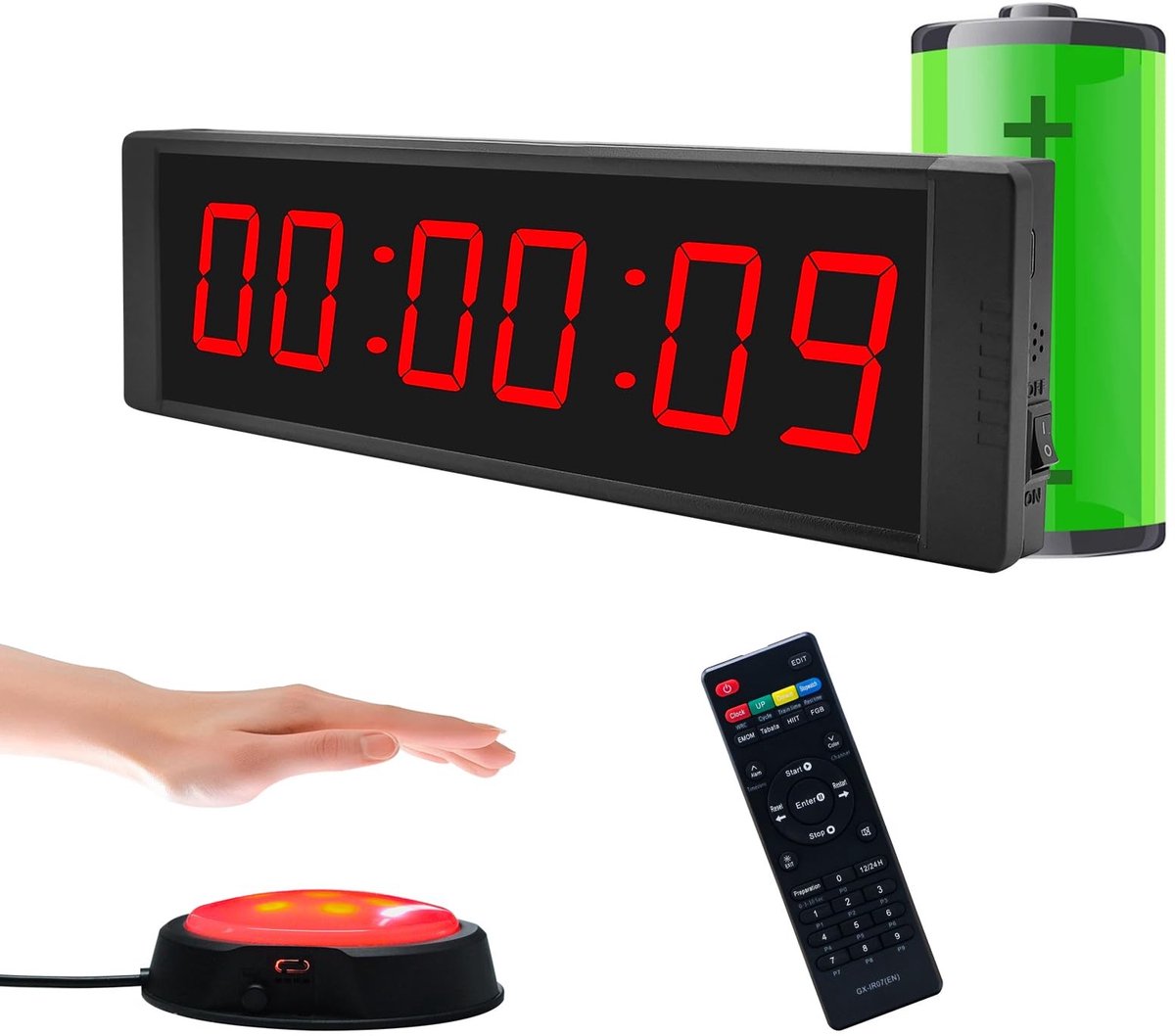 Dailygoods- Countdown-timer digitale klok - 12/24-uurs klok - multifunctionele timer - stopwatch - afstandsbediening - grote LED-display - Sporttimer