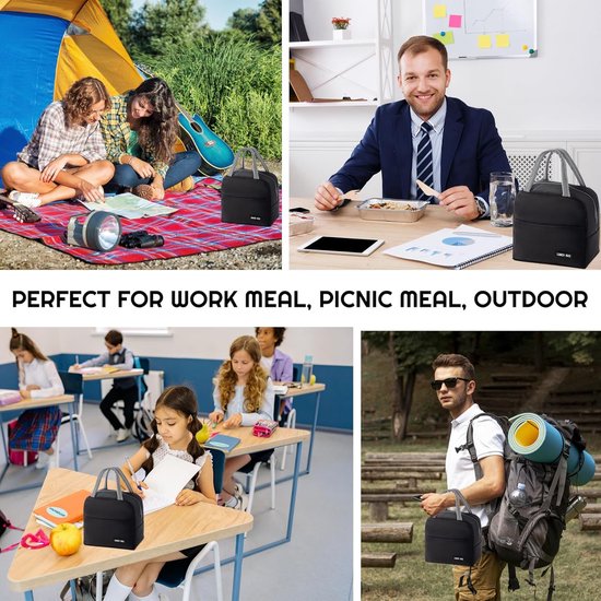 VHV-Geïsoleerde Lunchtas 5L - Herbruikbare Thermische Koeltas voor Dames en Heren - Waterdichte Lunchbox Tas met Lekvrij Futter - Ideaal voor Werk, School en Picknick - Zwart van Vhv — afbeelding 5