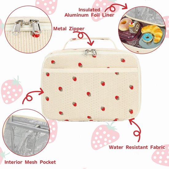VHV-Kinder Lunchtas 5L - Geïsoleerde Lunchtas voor Jongens en Meisjes - Stijlvolle Thermische Lunchtas met Rits - Ideaal voor School, Wandelen en Werk - Erdbeerbein Design van Vhv — afbeelding 4