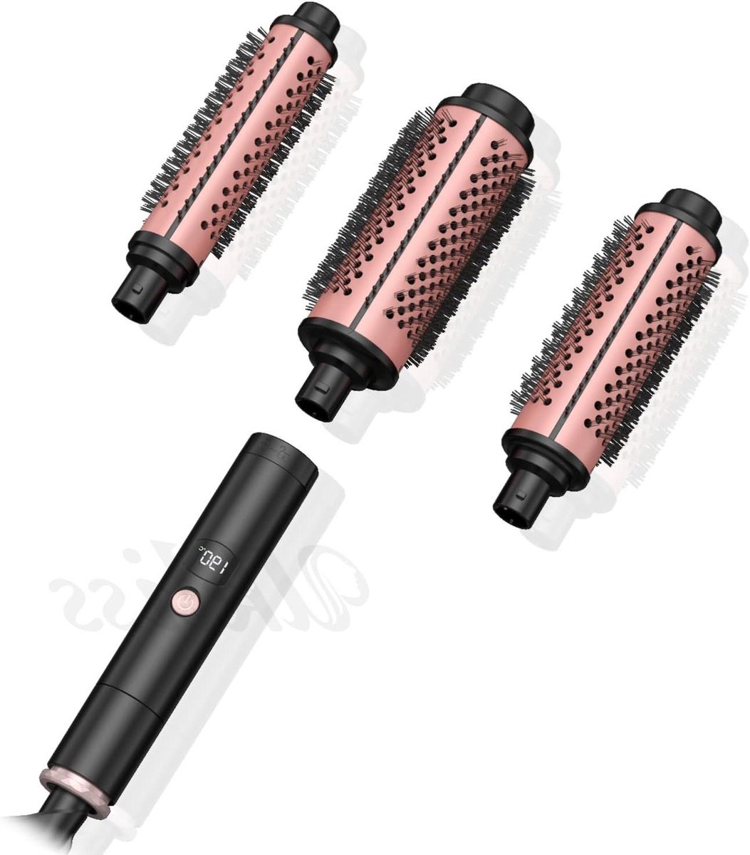 Heteluchtborstel Set - Stylingborstel Krultang - Haar Stylen - 3-in-1 Verwisselbaar - 30/38/45 mm - Zwart