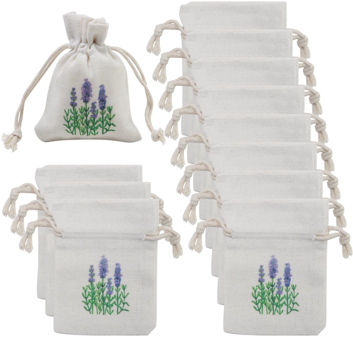 Dailygoods- Lavendelzakken 12 stuks - Natuurlijke geurzakjes - Mottenafstotend - Hoogwaardige mousseline katoen - Herbruikbaar - 10 cm x 8 cm