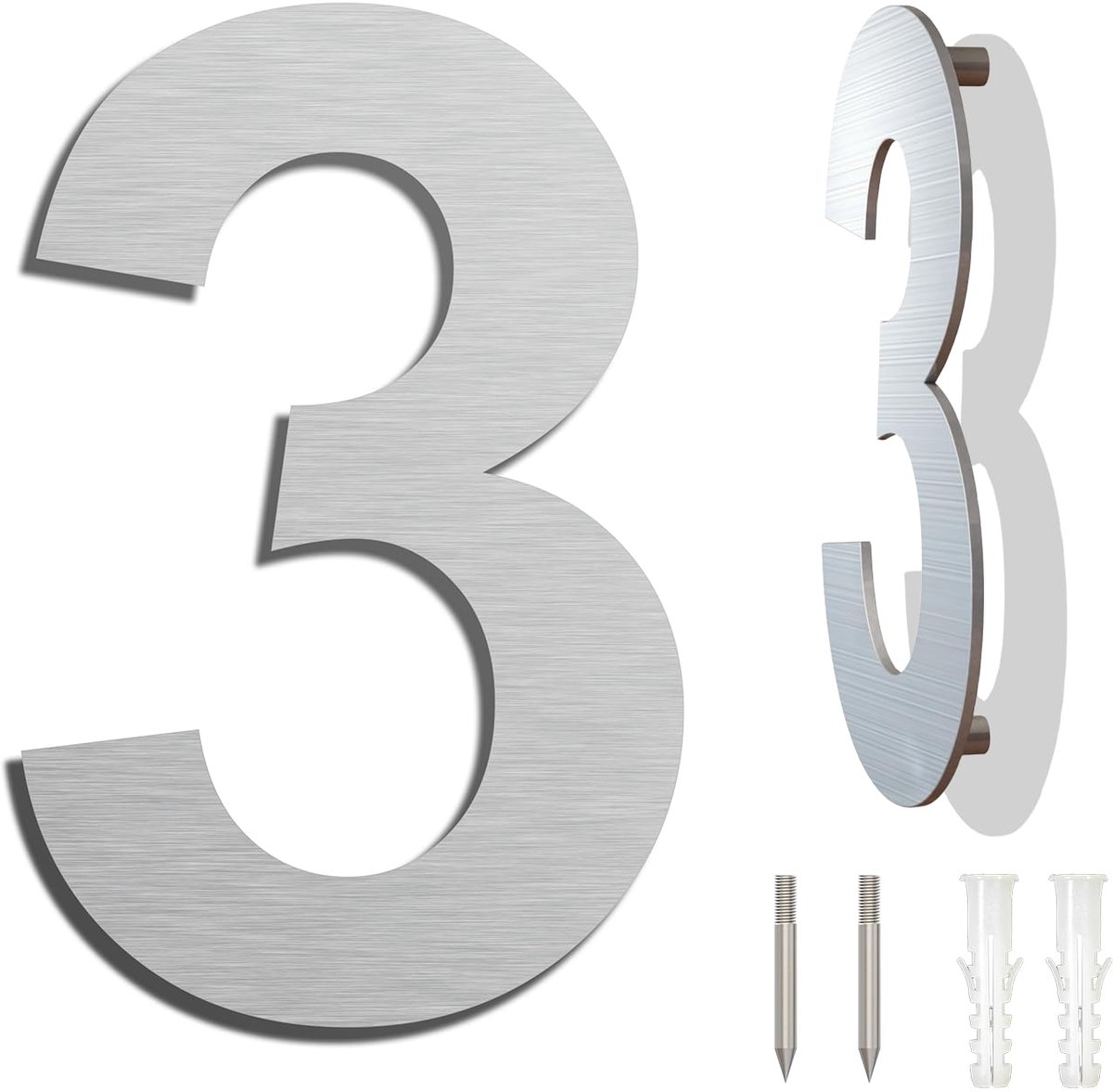 Dailygoods - Groot Geborsteld Modern Huisnummer - 203 mm Hoogte van Massief 304 Roestvrij Staal