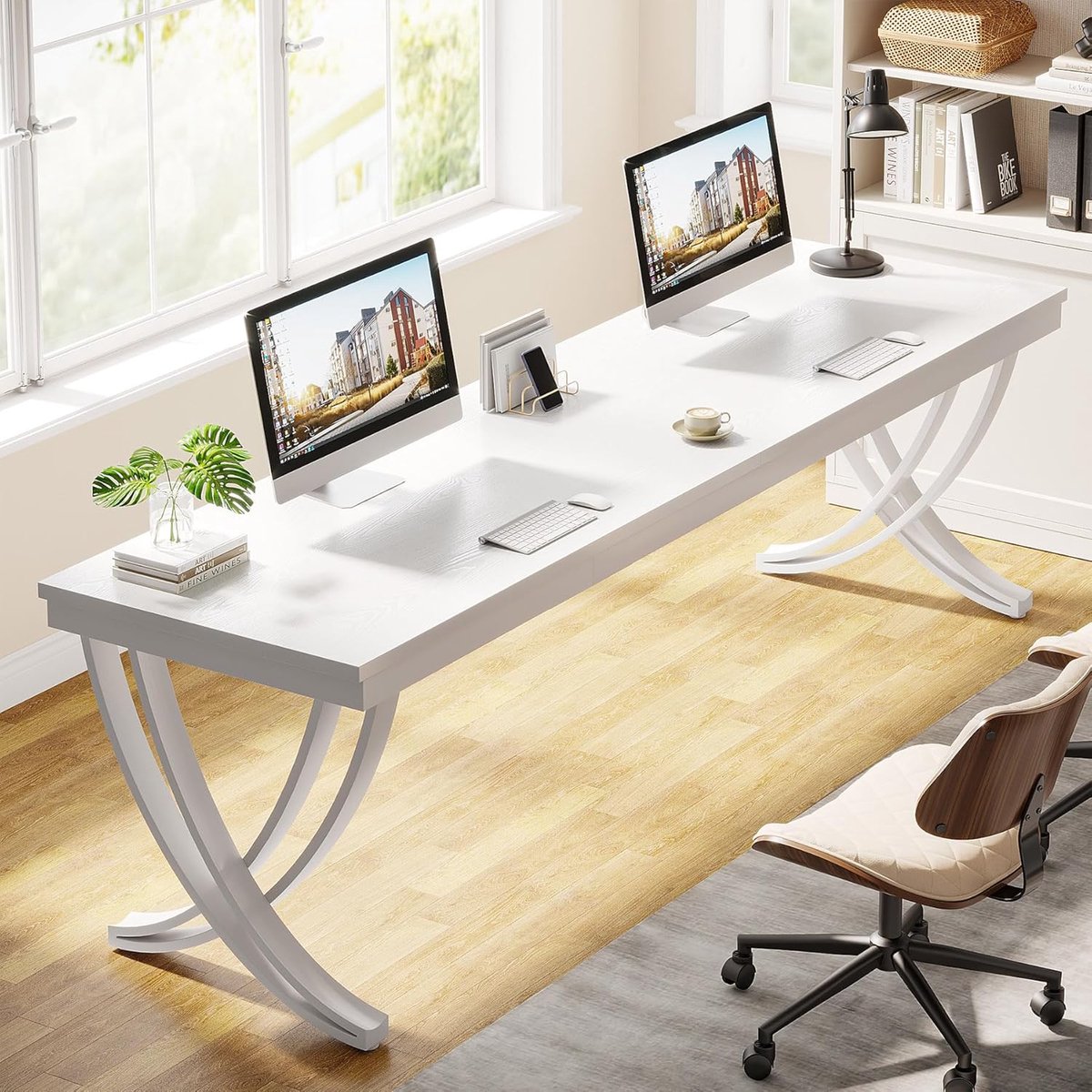 Tribesigns Bureau - Dubbel Lang Bureau - Computerbureau - Computer Tafel - Bureautafel Wit- 200 x 70 x 75 cm