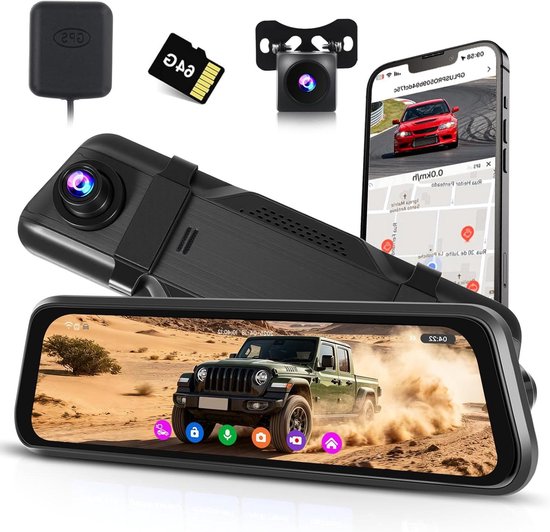 Achteruitrijcamera Set - Dashcam Spiegel - Veiliger Rijden - 9.7 Inch Touchscreen - 4K & 1080p - Zwart
