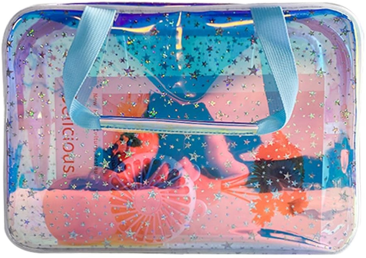 Dailygoods - Make-up Tas met Sterrenpatroon en Waterdichte PVC Afwerking, Holografisch Blauw