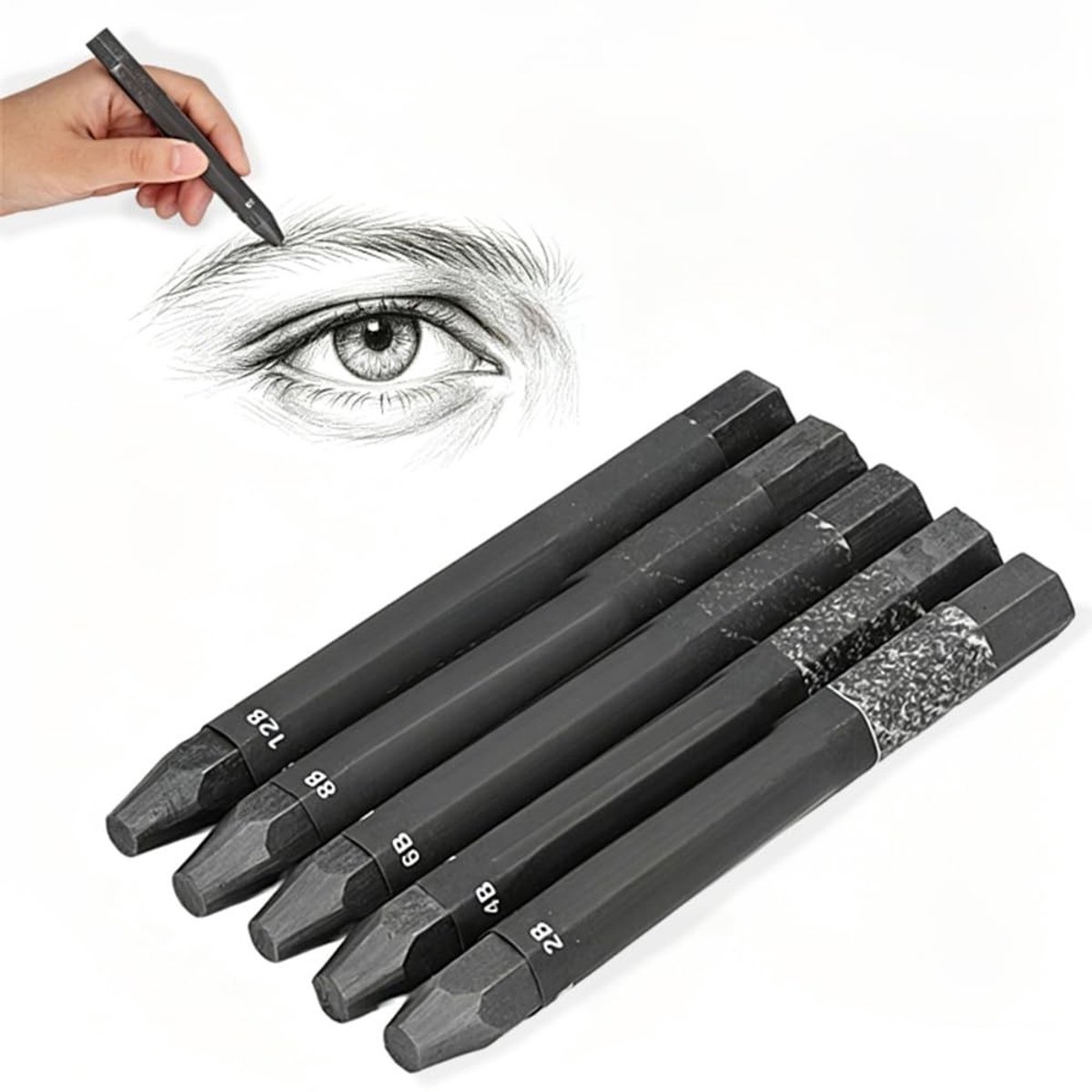 Dailygoods- Grafietsticks Set - Gecomprimeerd Grafiet - Tekenstiften Volwassenen - Schetsen - Houtskool Sticks - 5 Stuks - Comfortabel in Gebruik