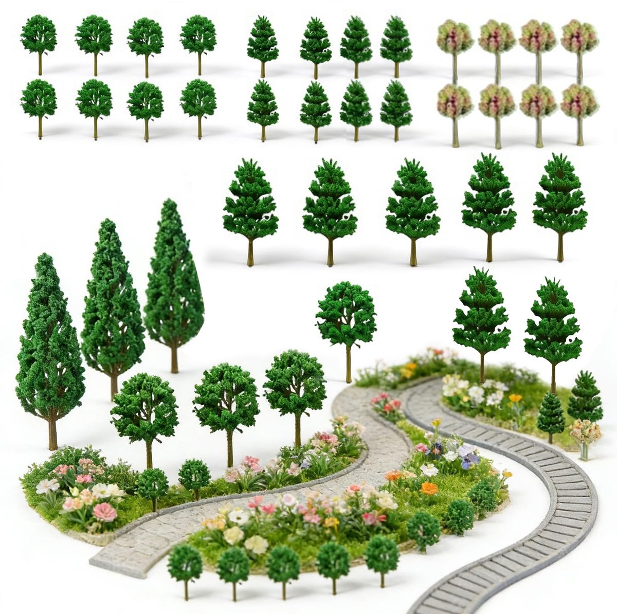 Dailygoods- Kunststof Bomen 38 Stuks - Gemengde Boommodellen - Modelbouw - Miniatuurlandschappen - Doe-het-zelf - Rijke Natuurlijke Omgevingen - Modelbomen