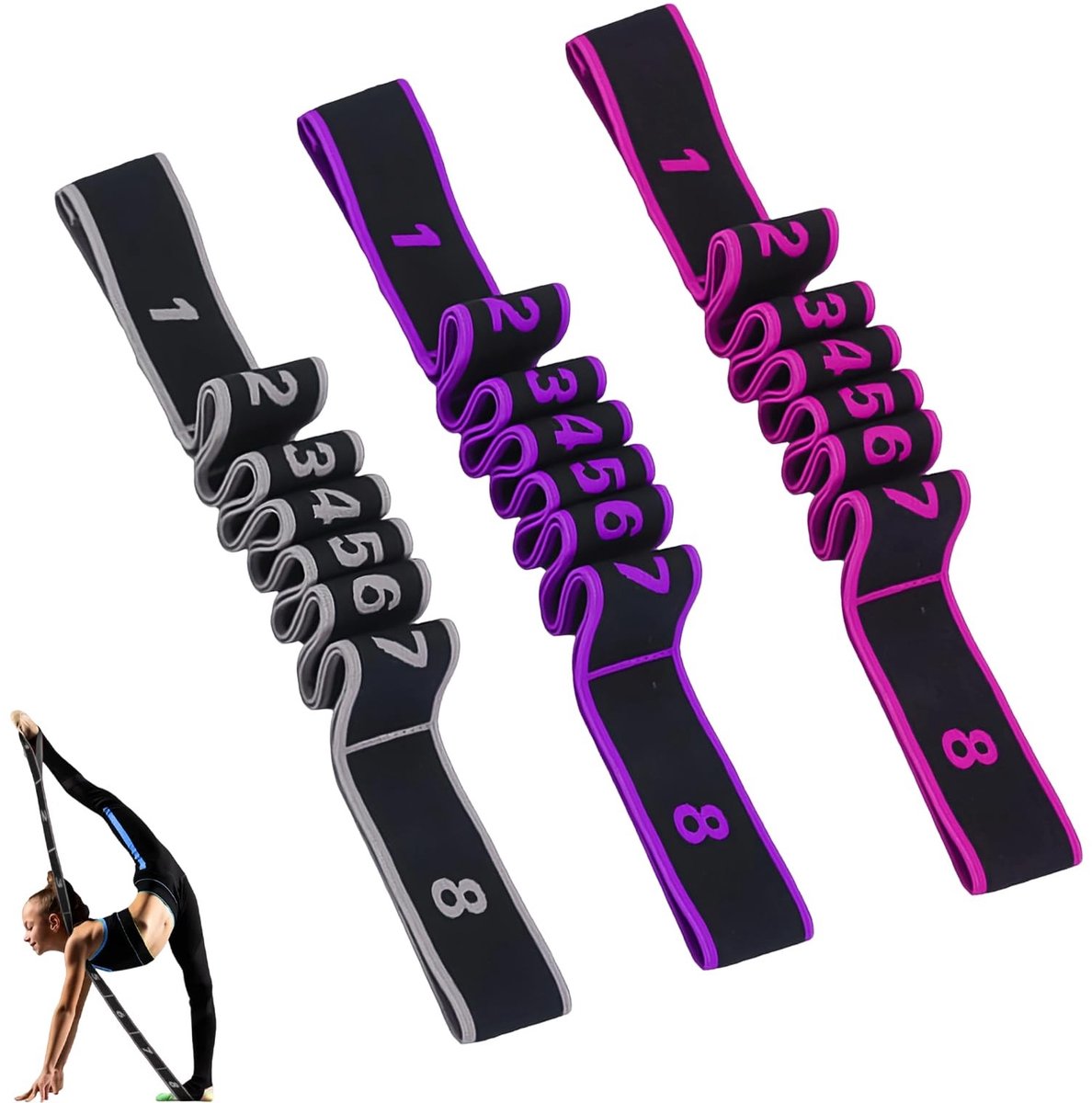 Dailygoods - Fitness Band met Lussen - 3 Stuks Verstelbare Elastische Bands voor Yoga en Krachttraining