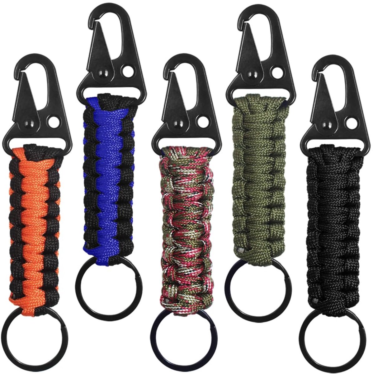 Dailygoods - 5 Stuks Paracord Sleutelhangers met Karabijnhaak - Perfect voor Outdoor Activiteiten