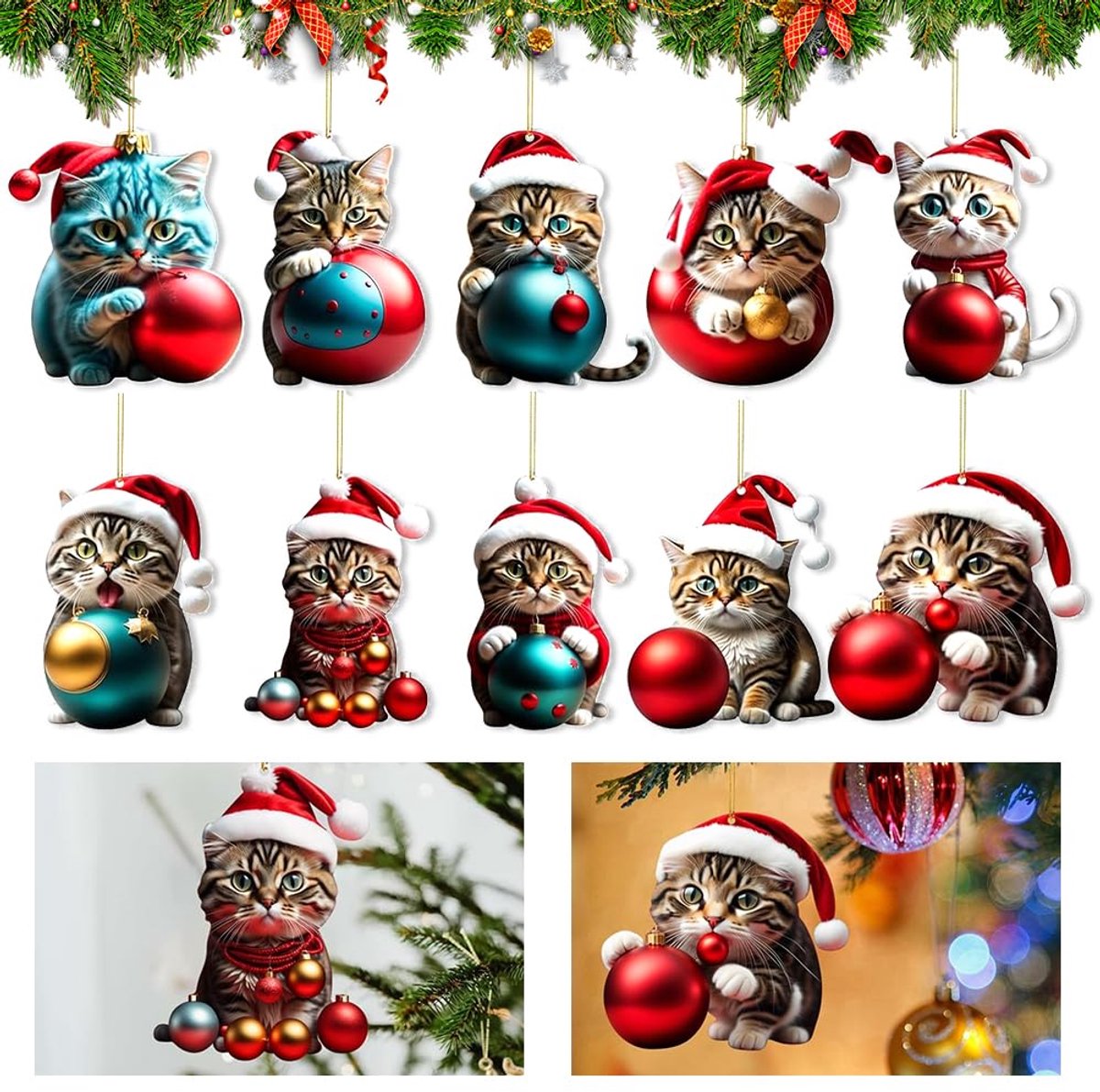 Dailygoods - Kerstboom Kat Hanger - 10 Stuks 2D Acryl Kerstversiering