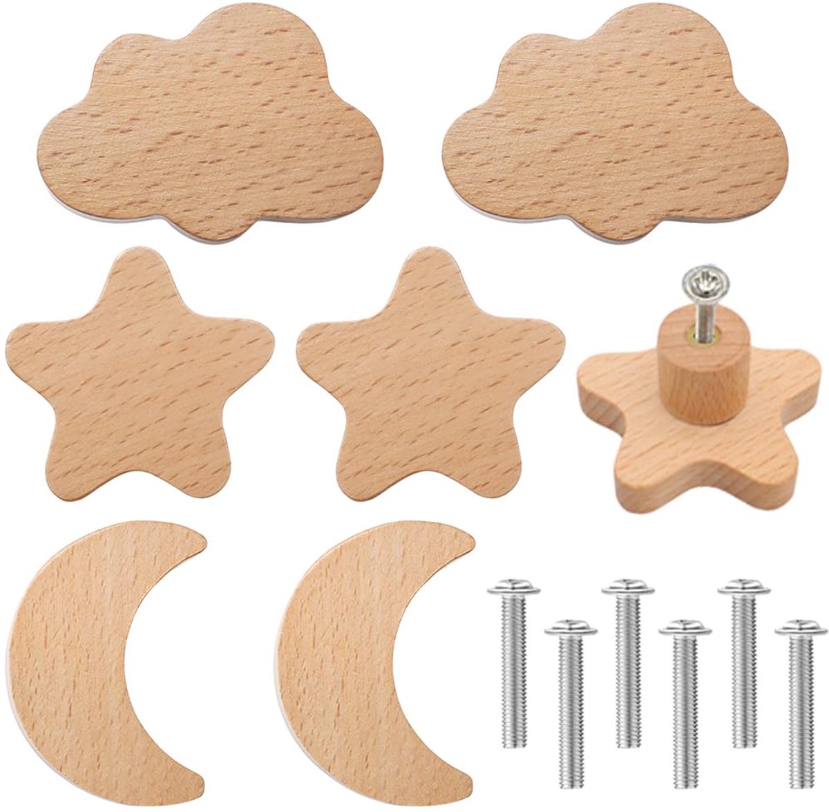 Dailygoods - Set van 6 Houten Ladeknoppen voor Meubels, Kinderen en Decoratie