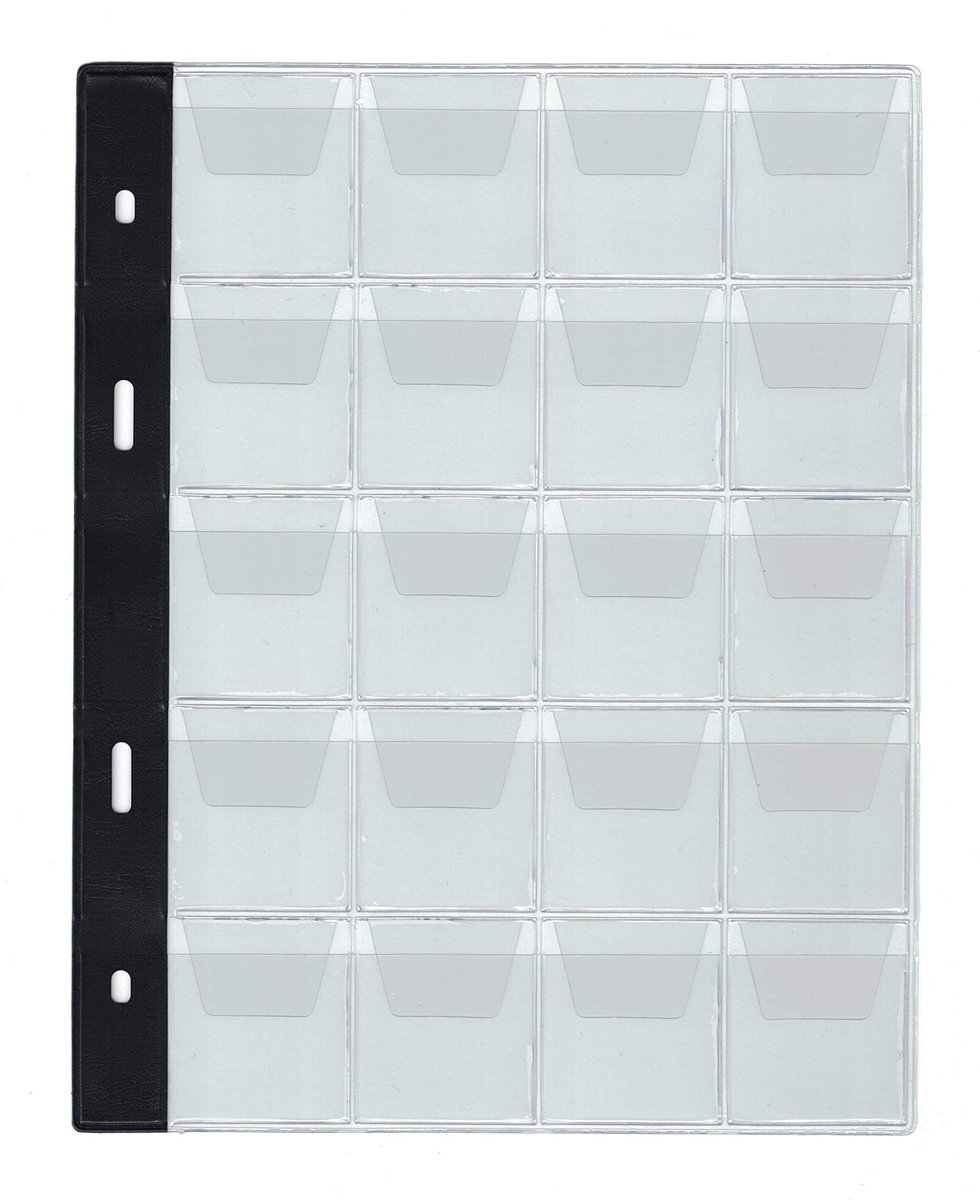 Dailygoods- Navulbladen Set van 10 - Geschikt voor Standaard Verzamelmappen - 20 Vakjes per Vel - Transparant Plastic - Bescherming tegen Stof en Krassen - Muntenbladen