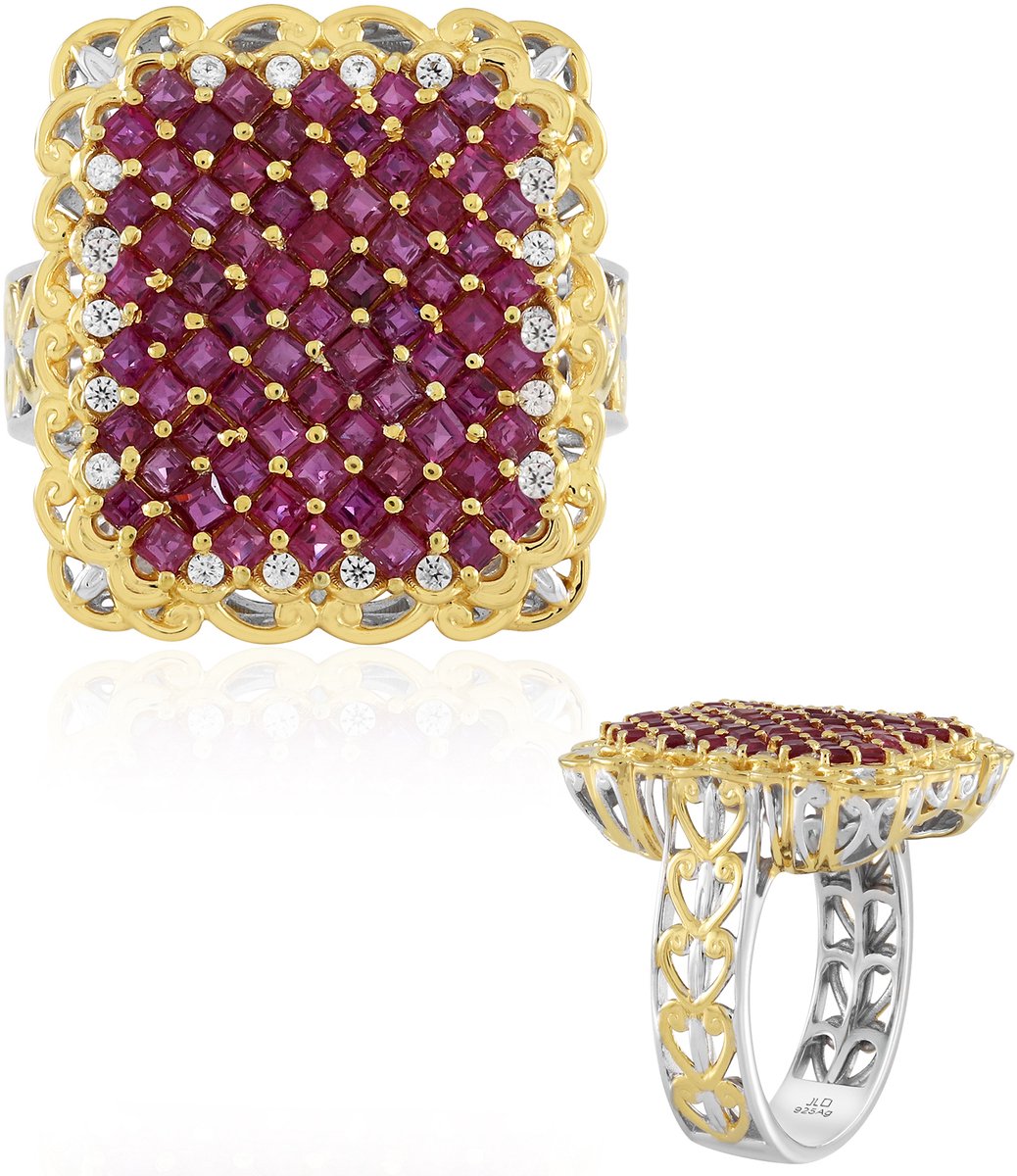 Cavill - Zilveren Ring - 2,556 ct Birmese Robijn Trapgeslepen + 0,211 ct Cambodjaanse Zirkonen - Luxe Damesring - Sterlingzilver Palladium Coating