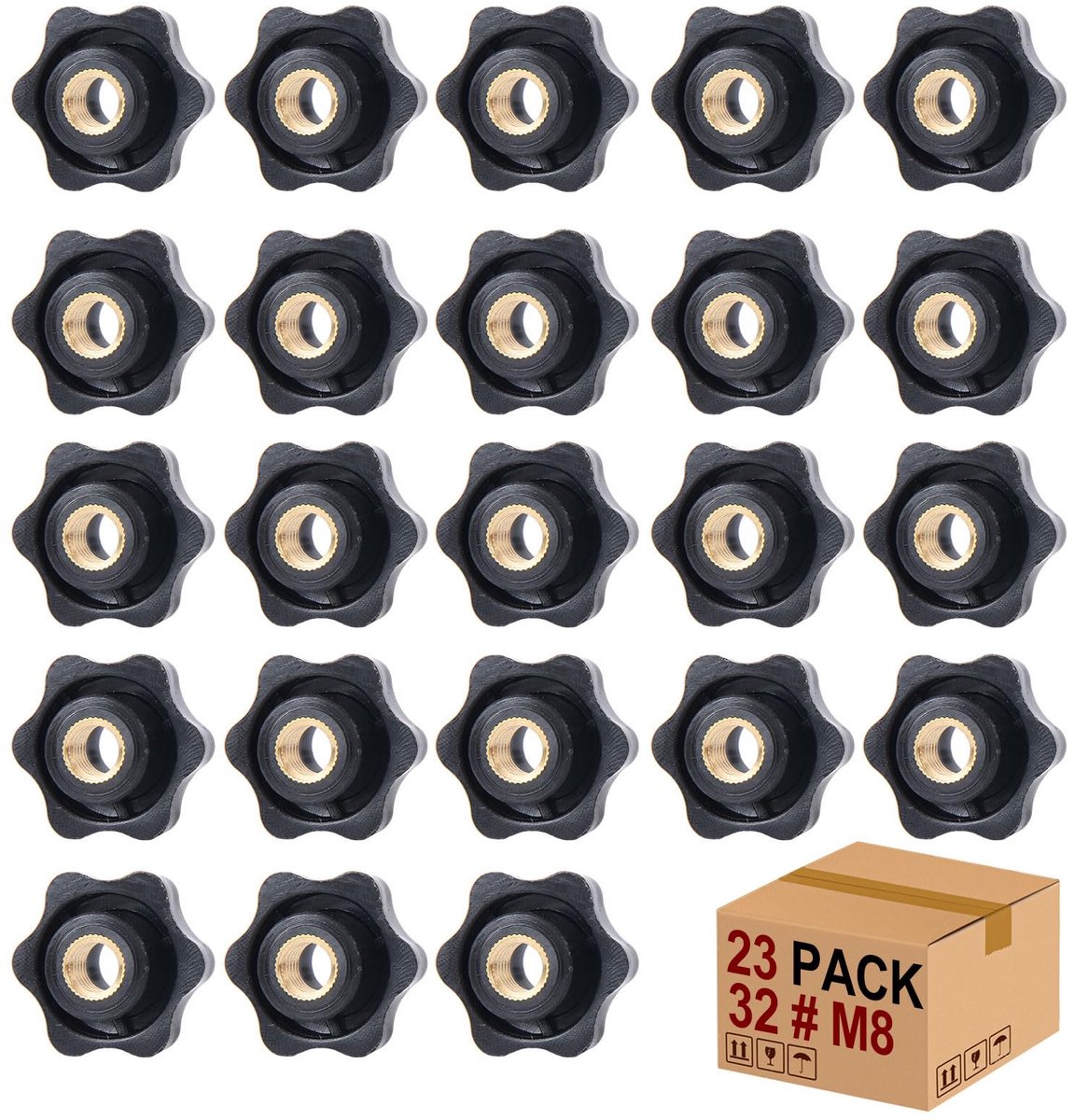 Dailygoods- Stermoer 23 Stuks - M8 × 32 mm Binnendraad - Spanknop/Kartelmoer - Hoogwaardig Kunststof/Koper - Hoge Temperatuurbestendigheid - Eenvoudig te Installeren - Spanmoer