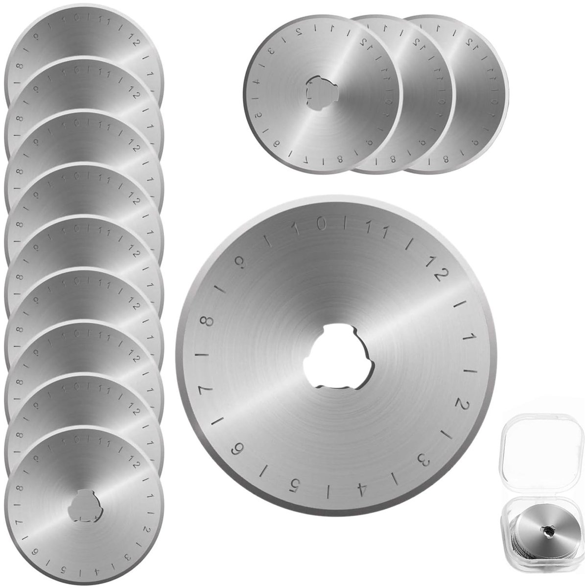 Dailygoods- Vervangingsmessen Premium Kwaliteit - 12 Stuks - 28 mm Ronde Lemmeten - Roestvrij Staal - Geschikt voor Stof/Papier - Opbergkoffer - Rolmes