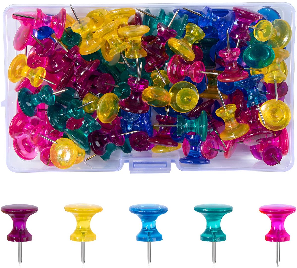 Dailygoods - Grote Push Pins - 100 Stuks Kleurige Duwspelden voor Borden