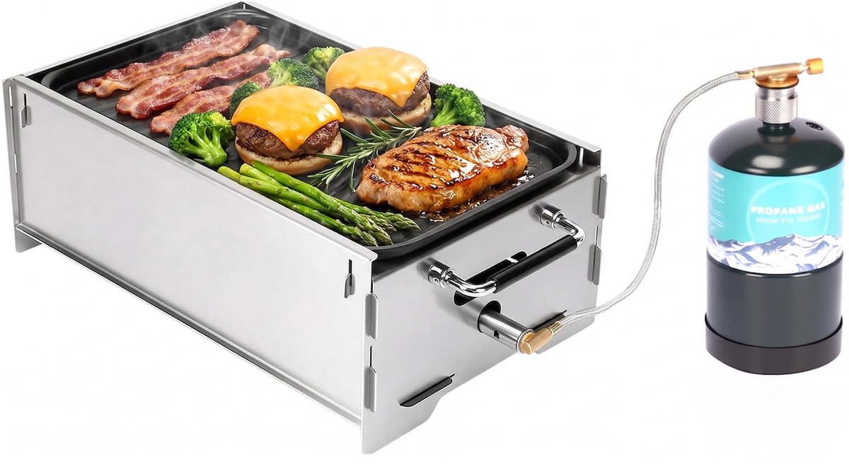 Dailygoods - Draagbare Gasgrill - Camping Grill met Gietijzeren Grillplaat en Draagtas