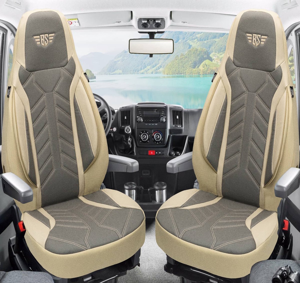 Premium Camper stoelhoezen voor Pössl Summit Shine DPL509 in Beige/Grijs (2 losse stoelen)