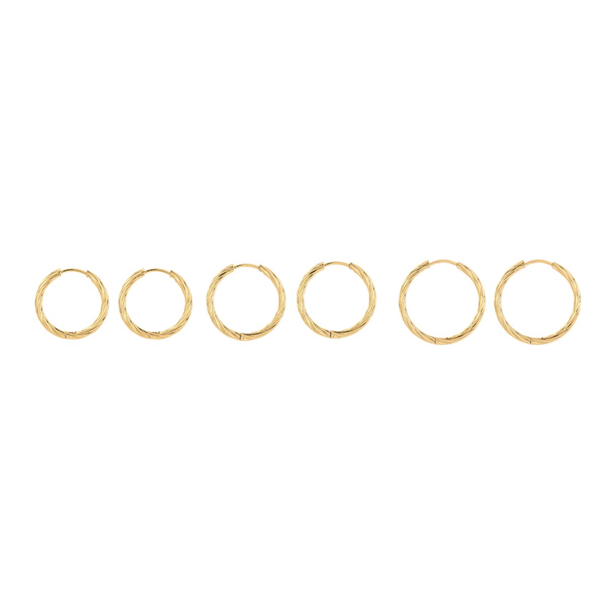 Stainless Steel Graduated Twisted Hoops Set – Luxe XL Oorringen Setje – RVS - Goud