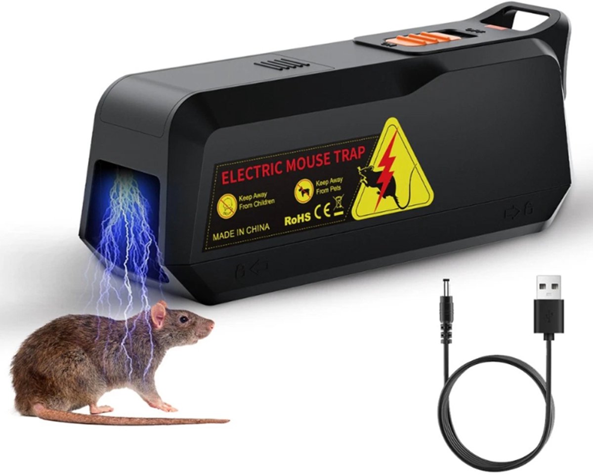 Elektrische muizenval - 19*7,5*6 cm - 1800 V - Professionele muizenverjager - Muizenval voor buiten - Muizenval voor thuis - Muizenkooi met vervangbare bodem - Zwart
