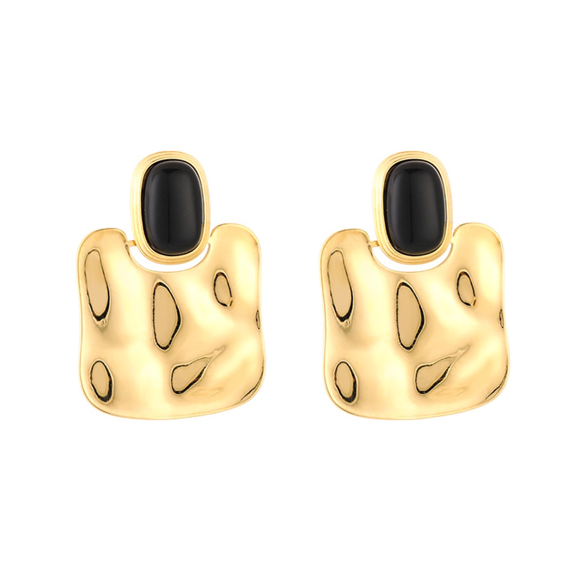 Stainless Steel Organic Hammered Statement Earrings – Luxe Chique Oorbellen – RVS - Goud