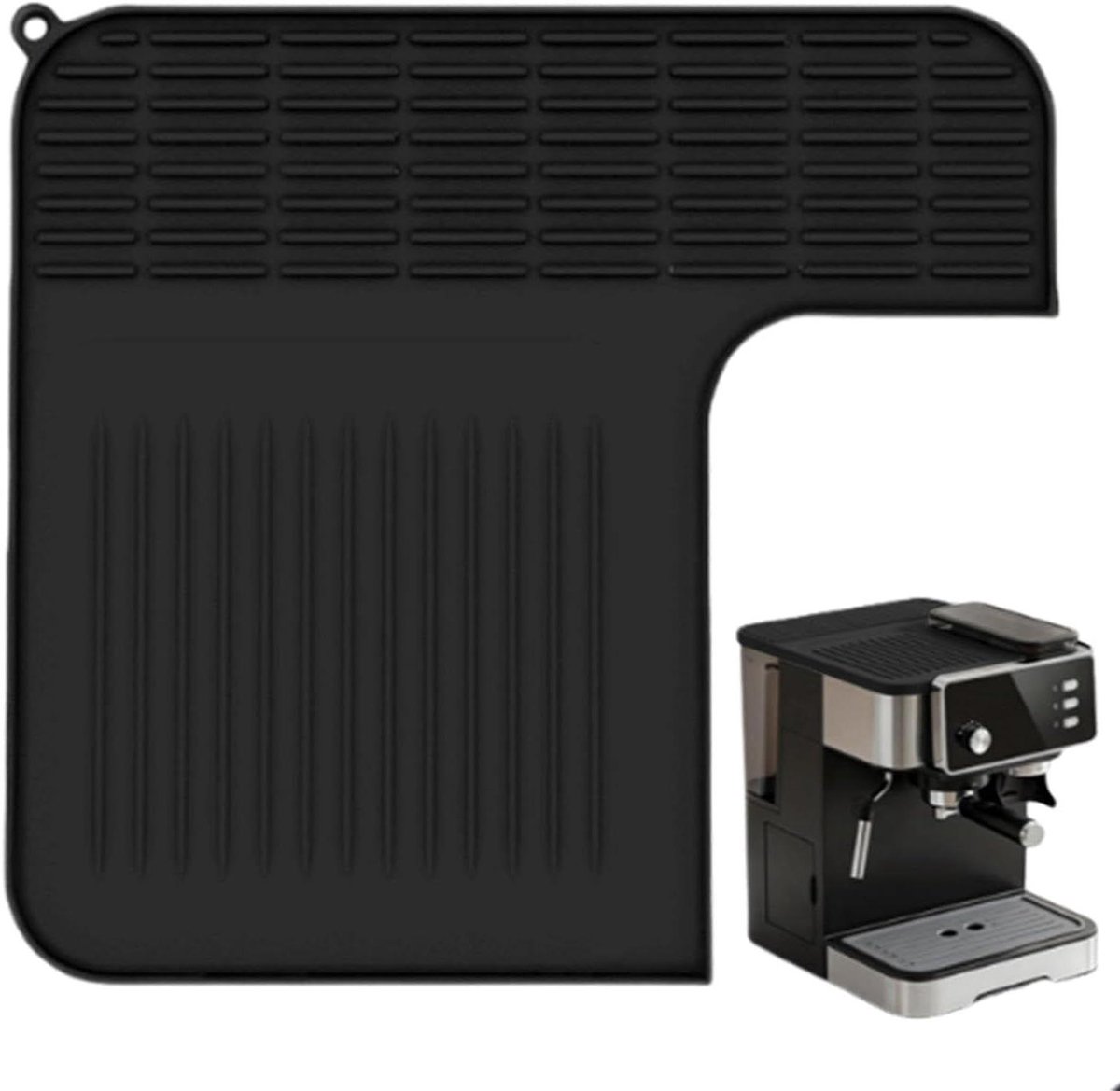 Koffie Corner Mat - Siliconen Onderlegger - Koffiebereiding - Hittebestendig Antislip - 32x30x1.5 cm - Zwart