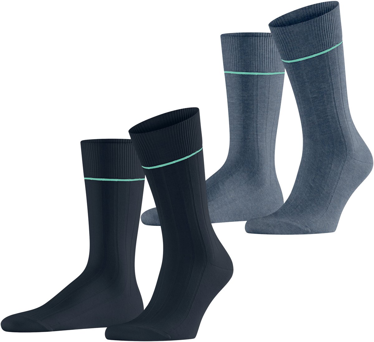 Esprit Accent Rib 2-Pack eenkleurig katoen Multipack Sokken heren blauw - maat 43-46
