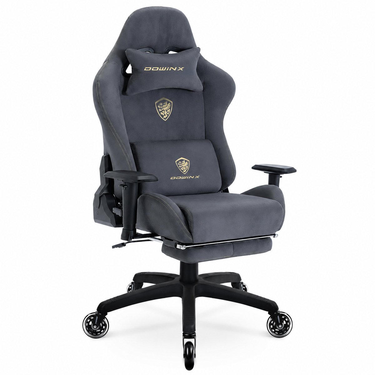 Dowinx Gamingstoel - Ergonomische bureaustoel - Voetensteun en 3D-armleuningen - Belastbaar tot 200 kg - Gamen en thuiswerken - 72 x 70 x 135 cm - grijs