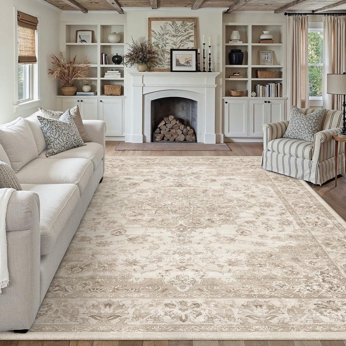 SnelShoppen - Vloerkleed Wasbaar Vintage Beige 300x400 cm XXL Antislip Zacht Boheems Retro Korte Stapel Tapijt voor Woonkamer Keuken Eetkamer Slaapkam