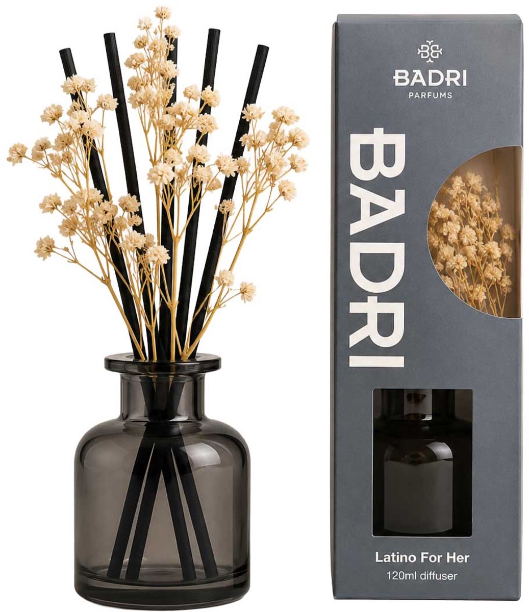 BADRI Bloem Geurstokjes - Latino For Her - 120ML - Luxe Reed Diffuser - Geur voor Woonkamer & Badkamer