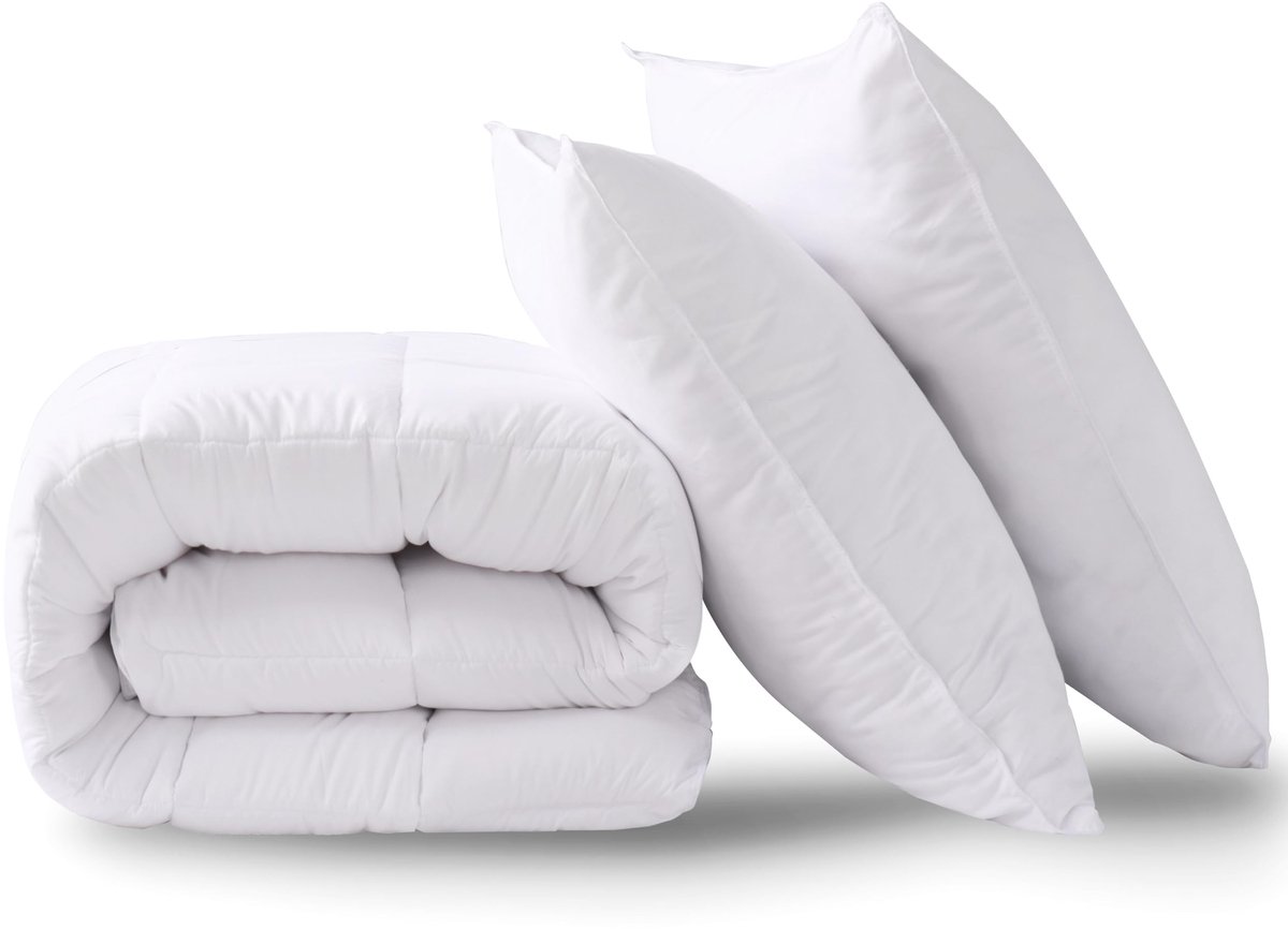 SnelShoppen - HIG Dekbed 240x220 cm Set met Kussen, 250 g/m² Microvezelvulling, Oeko-Tex Gecertificeerd, Wasbaar, Knuffelzacht Dekbed voor het Hele Ja