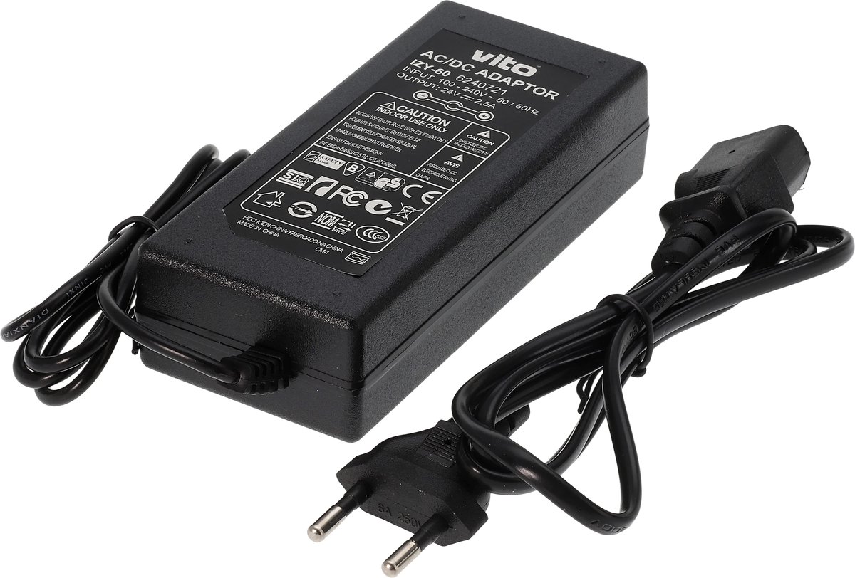 VITO Izy-2 - LED Transformator 24V 60W 2.5A - Spatwaterdicht - IP44 - LED Strip Voeding 24V