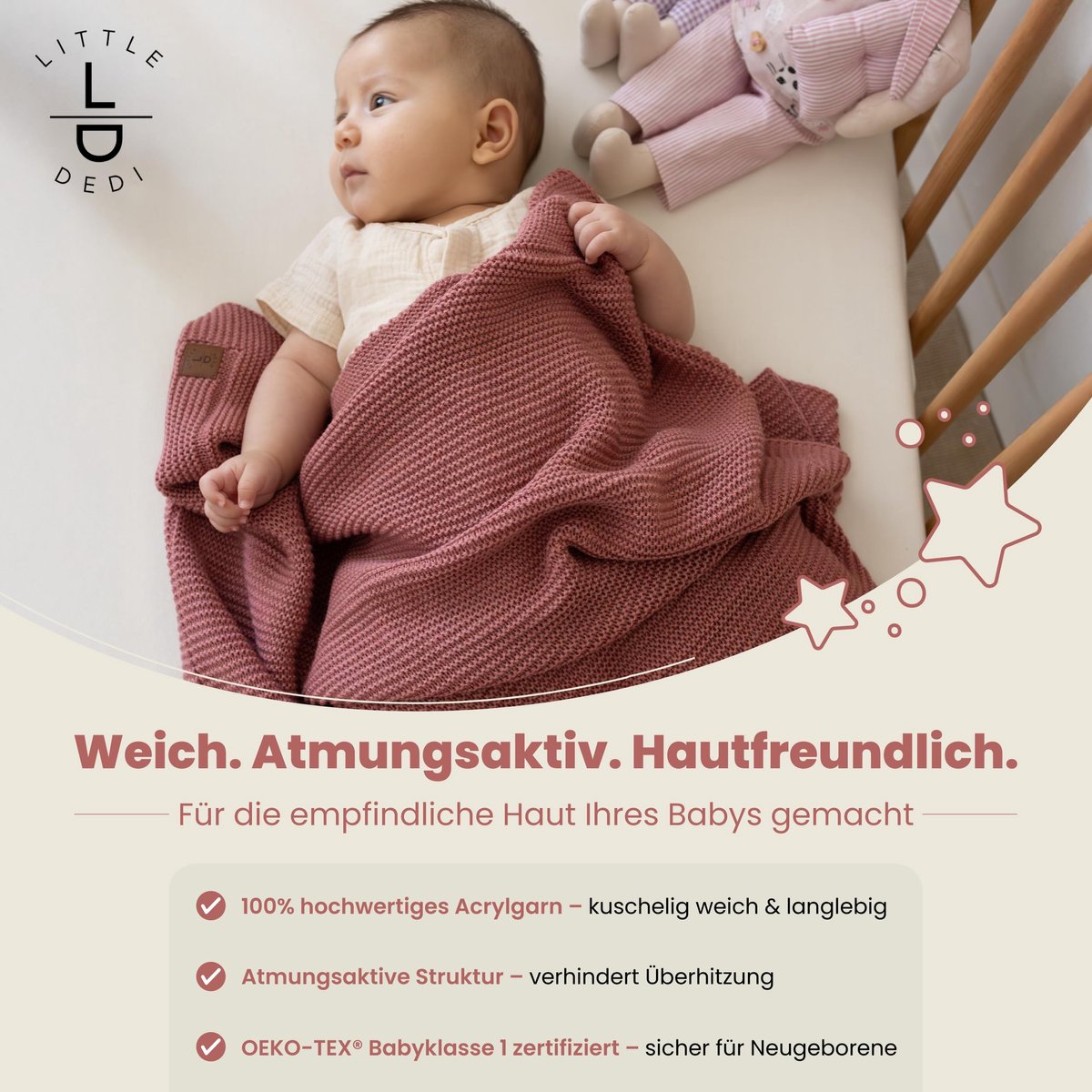SnelShoppen - Zachte gebreide babydeken 80x100 cm oudroze - Ademend, Oeko-Tex gecertificeerd, perfect voor pasgeborenen, peuters, kinderbed, kinderwag