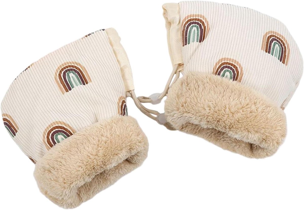 Kinderwagen Handschoenen - Handmof Kinderwagen - Warm Blijven - Pluche Gevoerd - 25 x 15 cm - Regenboogpatroon