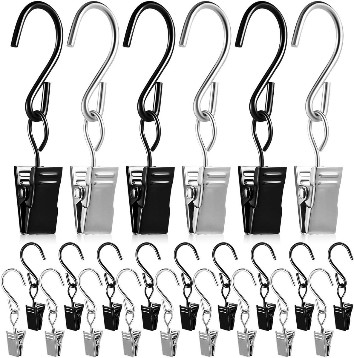 Gordijnhaken met Clips - Gordijnclips Ophangers - Gordijnen Ophangen - S-vormig Ontwerp - 50 Stuks - Zwart
