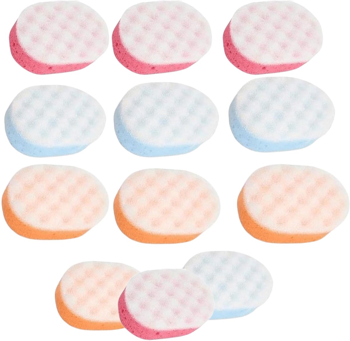 SnelShoppen - 12 Stuks Exfoliërende Badspons voor Volwassenen en Kinderen - Dubbelzijdige Lichaamsmassagesponzen in 3 Kleuren - Perfect voor Douche, B