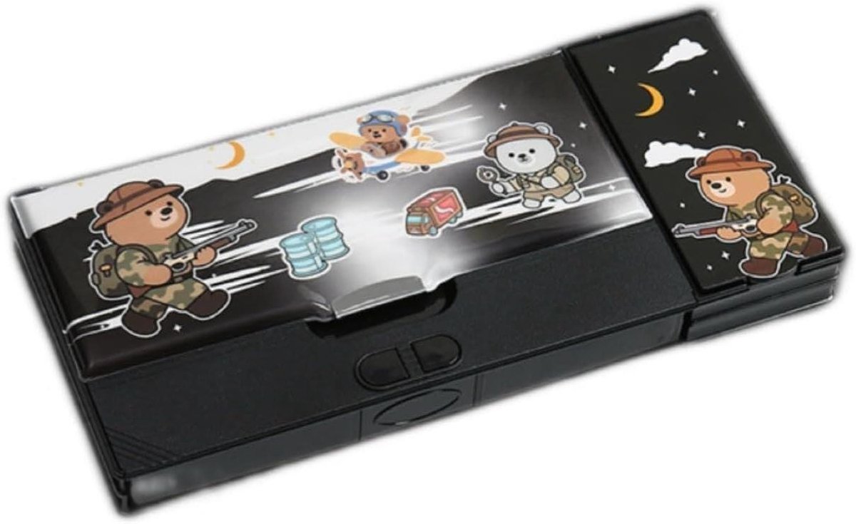 Multifunctioneel Etui - Pennendoos Rekenmachine - Schoolspullen Organiseren - Ingebouwde Puntenslijper - 26 cm Lengte - Zwart Vliegtuigbeer
