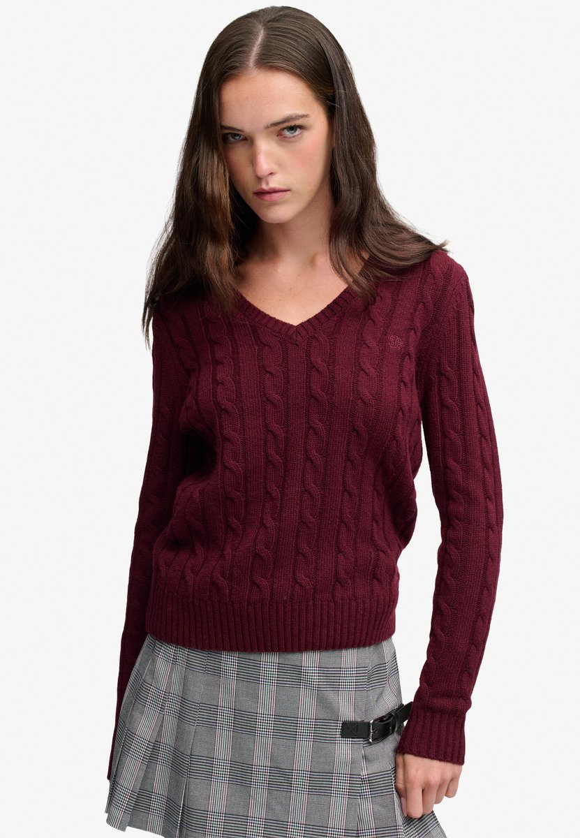Superdry Wollen Mix Kabel V-hals Trui Dames Sweaters Sports Marle