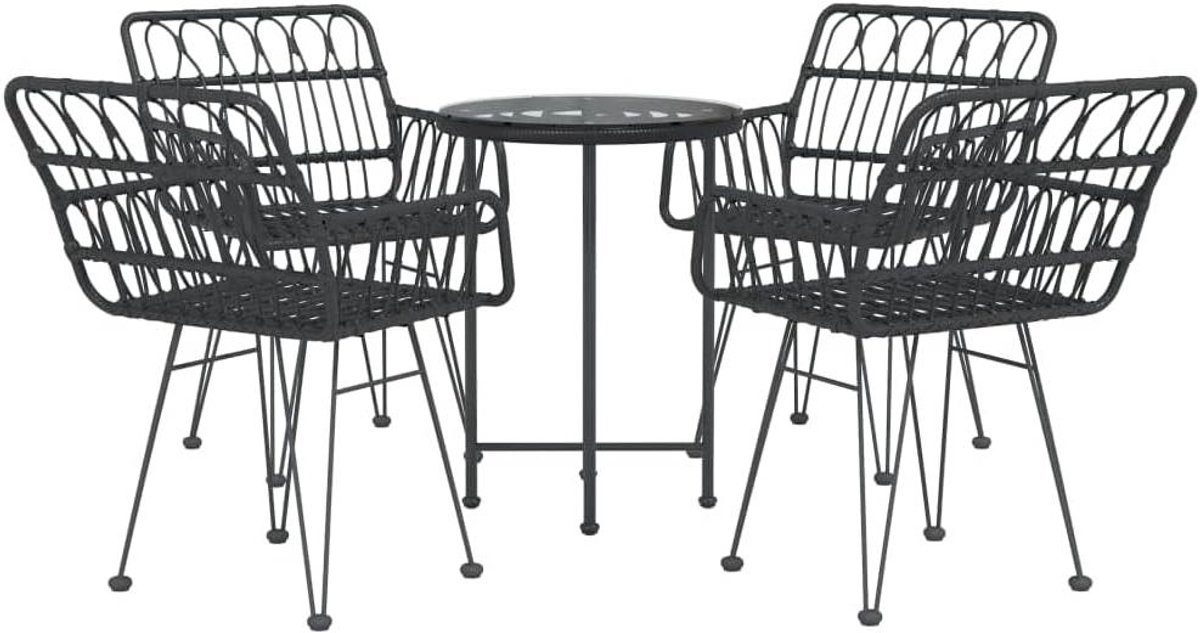 Tuinset 5-delig - Terrasset tuinmeubelset - Buiten Ontspannen - Gehard glazen tafelblad - 55 x 55 x 74 cm - Zwart