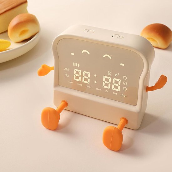 Kinderwekker Toast Lamp - Slaaptrainer Nachtlampje - Tijd Leren - Uniek Toast Design - 12.5 x 6.8 x 8.2 cm — afbeelding 4