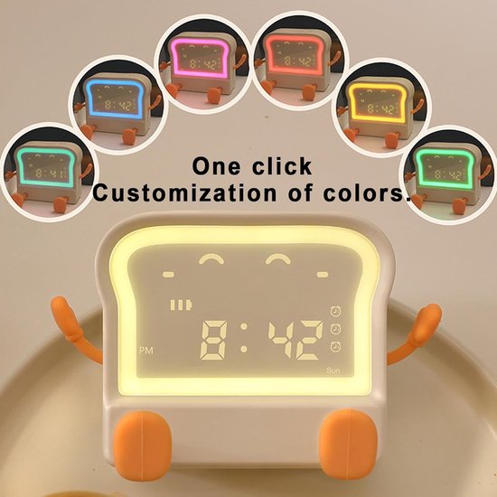 Kinderwekker Toast Lamp - Slaaptrainer Nachtlampje - Tijd Leren - Uniek Toast Design - 12.5 x 6.8 x 8.2 cm — afbeelding 5