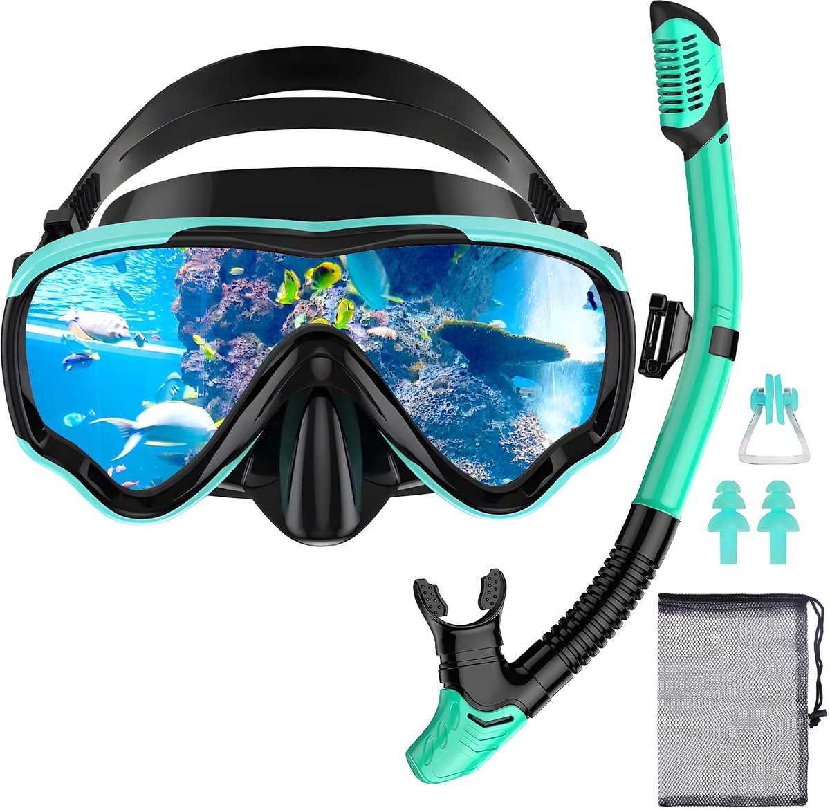 SnelShoppen - Snorkelset voor volwassenen met duikbril en droge snorkel - Anti-lek, anti-condens, gehard glas - Ideaal voor snorkelen, zwemmen en duik