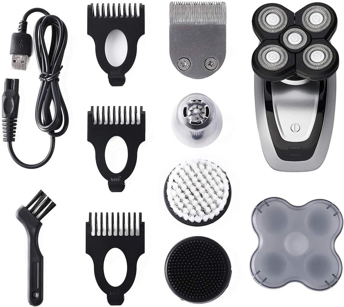Elektrisch Scheerapparaat - Scheerkit Baardtrimmer - Gezichtsverzorging - 5-in-1 Multifunctioneel - IPX7 Waterdicht - Wit
