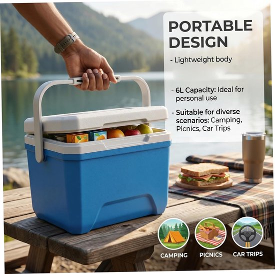 Kleine Harde Koeler - Drankkoeler Lunchbox - Buitenactiviteiten - 24-uurs Ijsretentie - 6L - Blauw — afbeelding 5